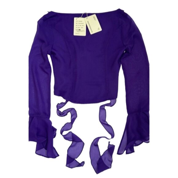 NWT Peppermayo My Favourite Part Blouse Purple Long Sleeve Ruffle Tie Top S - Picture 8 of 12
